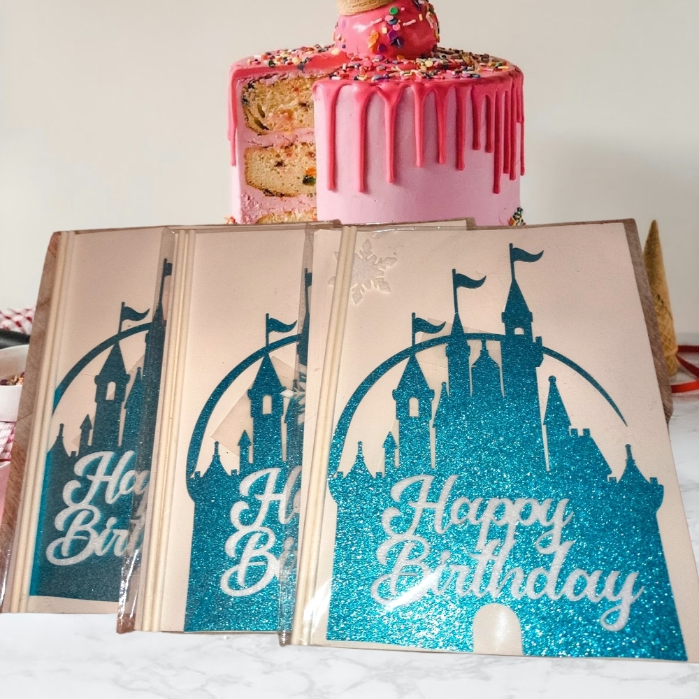 Blue Glitter 'Happy Birthday' Castle Card - Set of 3